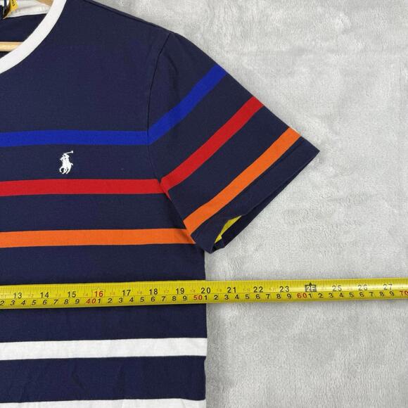 Polo Ralph Lauren Striped T Shirt Navy Multicolor Pony Logo Custom Slim Mem sz M - Picture 6 of 9